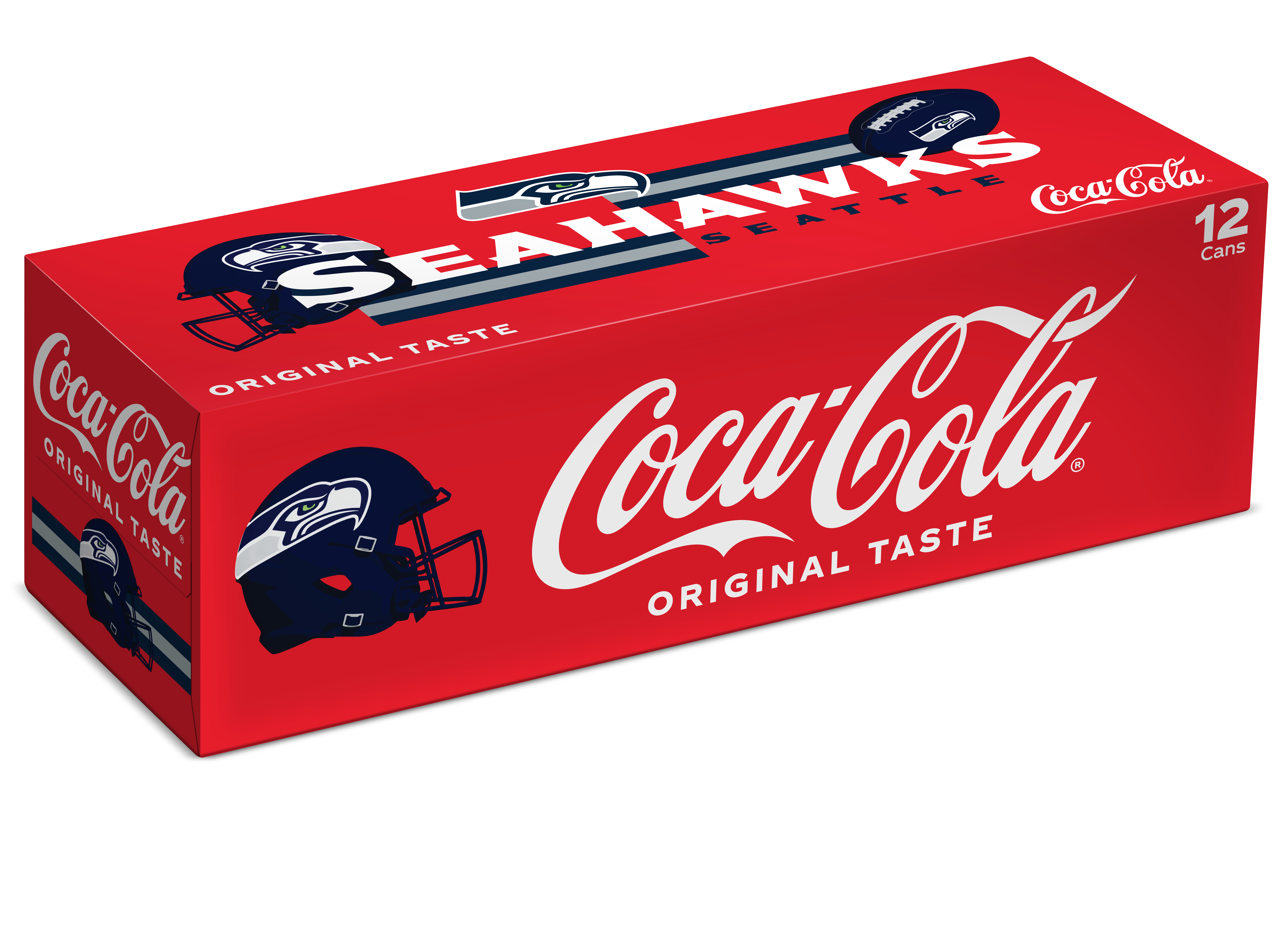 Coca-Cola Original Taste 12-pack with Seattle Seahawks branding on red packaging