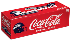 Coca-Cola Original Taste 12-pack with Seattle Seahawks branding on red packaging
