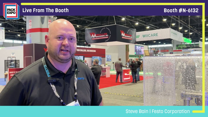 Steve Bgin from Festo Corporation speaking at Pack Expo booth N-6132 during live event coverage