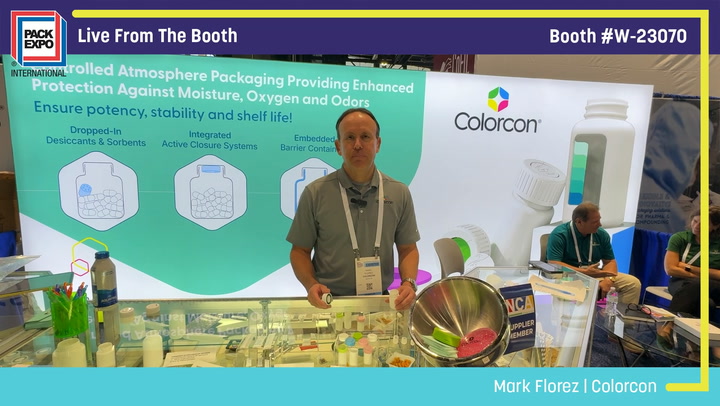 Mark Florez from Colorcon presents controlled atmosphere packaging solutions at Pack Expo booth W-23070